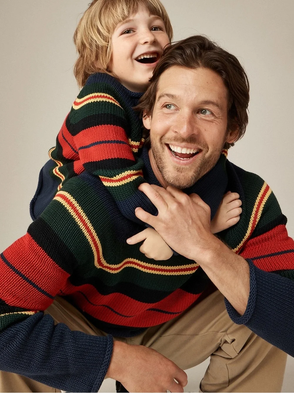 J.Crew Size L 1988 Rollneck™ Sweater in Cotton Rugby Stripe Navy Multi